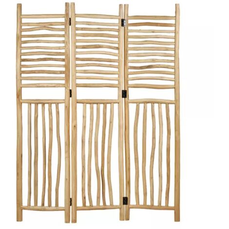 Paravent 3 pans pliables en bois de teck massif H. 170 cm - MARIANO