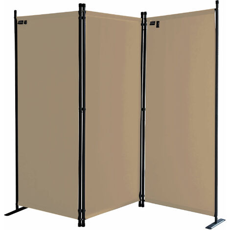 Paravent 3 Teilig 170 x 165 cm Stoff Raumteiler Trennwand Balkon Sichtschutz Stellwand Faltbar Sand