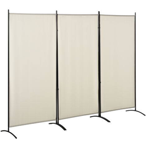 Paravent 3 vantaux 253x50x182 cm, store latéral occultant sur pied, séparateur métal polyester