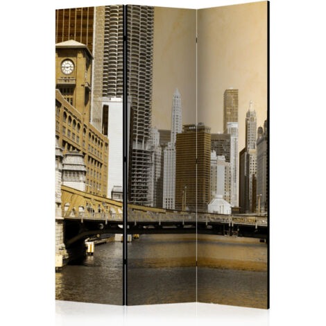 Paravent 3 Volets "Chicago's Bridge Vintage Effect" 135x172cm