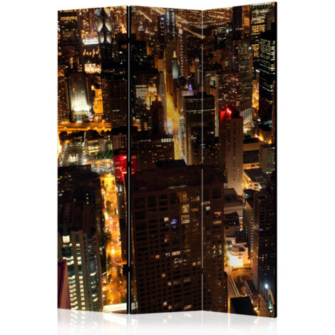 Paravent 3 Volets "City By Night Chicago USA" 135x172cm