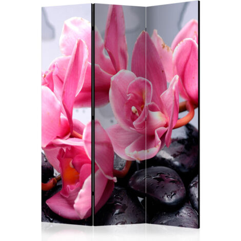 Paravent 3 Volets "Orchid Flowers with Zen Stones" 135x172cm