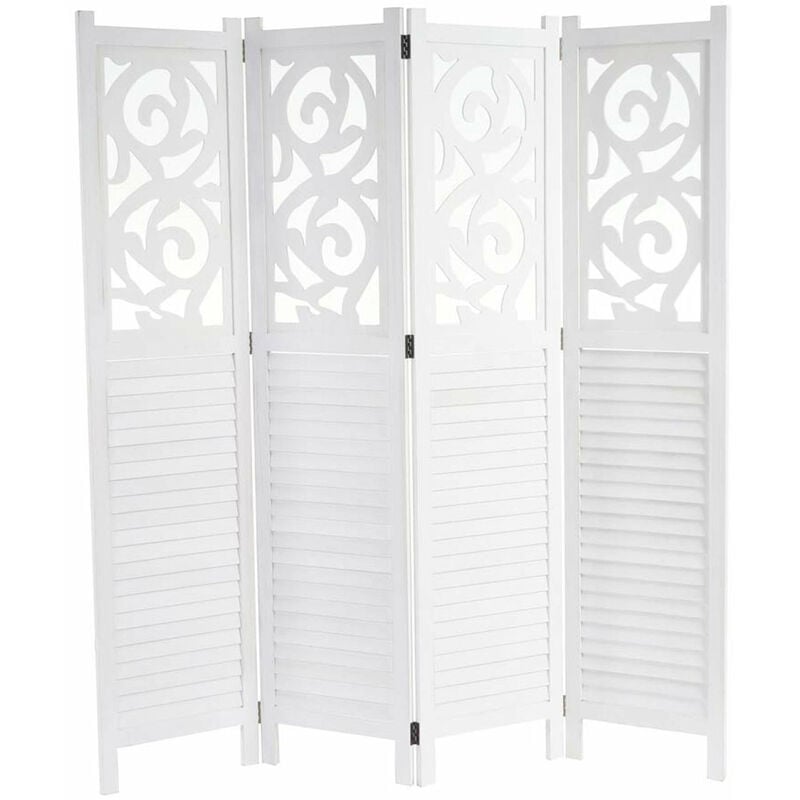 Paravent 4 panneaux en bois blanc 170x160cm PAR04035