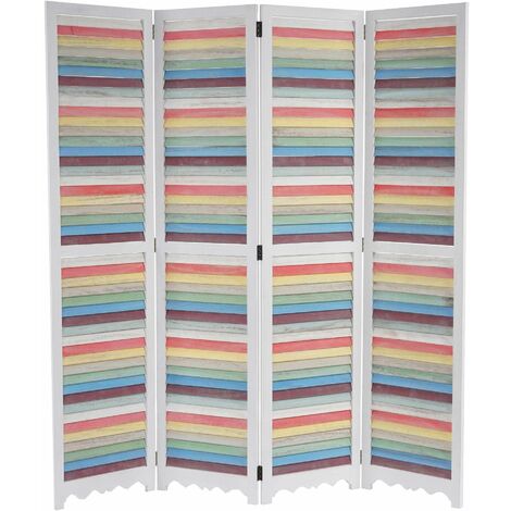 Paravent 4 panneaux en bois blanc et coloré 170x160cm PAR04037