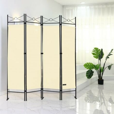 Paravent 4 pans, crème, 180 X 160 cm pour chambre et salle de bains
