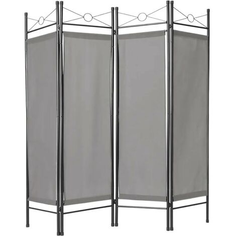 Paravent 4 pans, Gris, 180 X 160 cm pour chambre et salle de bains