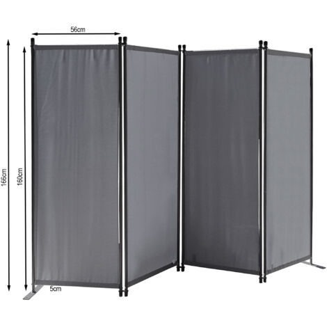Paravent 4 pezzi 165 x 220 cm Tessuto Divisorio per ambienti Giardino Parete divisoria Balcone Schermo Privacy Grigio