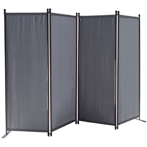 Paravent 4 Teilig 165 x 220 cm Stoff Raumteiler Trennwand Balkon Sichtschutz Stellwand Faltbar Grau