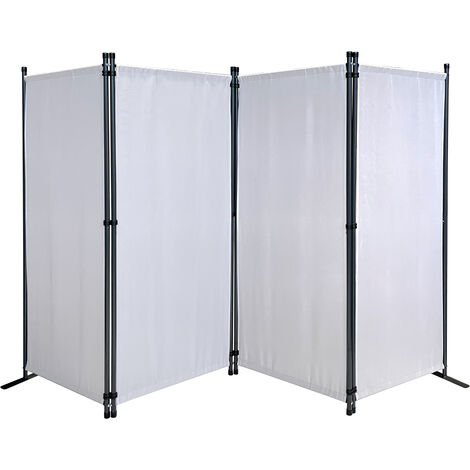 Paravent 4 Teilig 165 x 220 cm Stoff Raumteiler Trennwand Balkon Sichtschutz Stellwand Faltbar Weiß