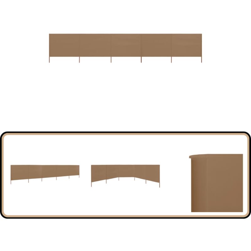 Paravent 5 panneaux Tissu 600 x 160 cm Taupe - Parasol - Pare-brise - Écran D'intimité - Protection Solaire - Abri Extérieur