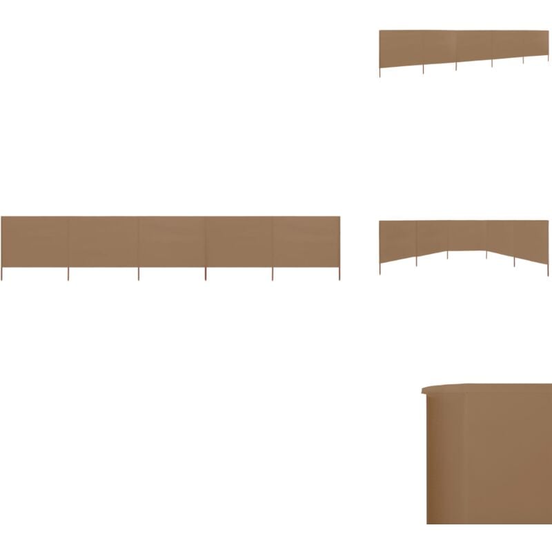 Paravent 5 panneaux Tissu 600 x 160 cm Taupe - Parasol - Pare-brise - Écran D'intimité - Protection Solaire - Abri Extérieur