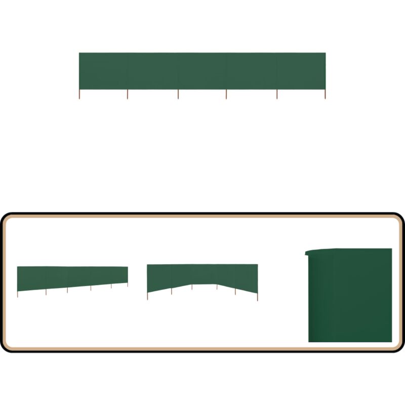 Paravent 5 panneaux Tissu 600 x 80 cm Vert - Parasol - Écran D'intimité - Pare-vent - Protection Contre Le Vent - Jardin