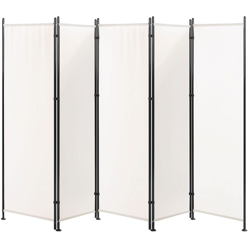 Paravent Séparateur de Pièce 5 Volets en Tissu Blanc 270 x 170 cm pour Intérieur au Design Moderne Beliani