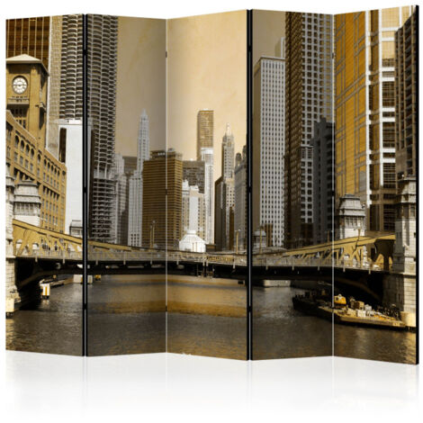 Paravent 5 Volets "Chicago's Bridge Vintage Effect" 172x225cm