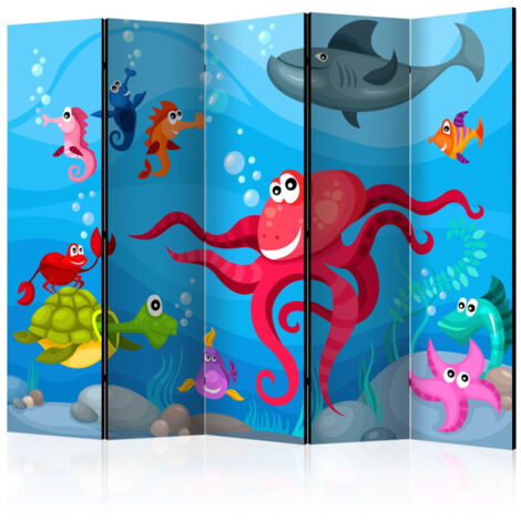 Paravent 5 Volets "Octopus & Shark" 172x225cm