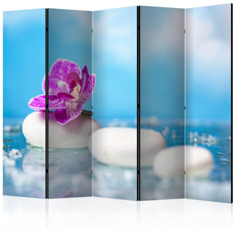 Paravent 5 Volets "Pink Orchid & White Zen Stones" 172x225cm