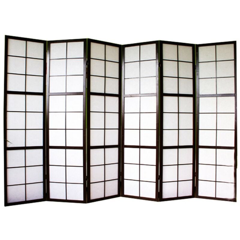 Paravent 6 panneaux pans en bois noir et papier riz 175x264cm PAR06040