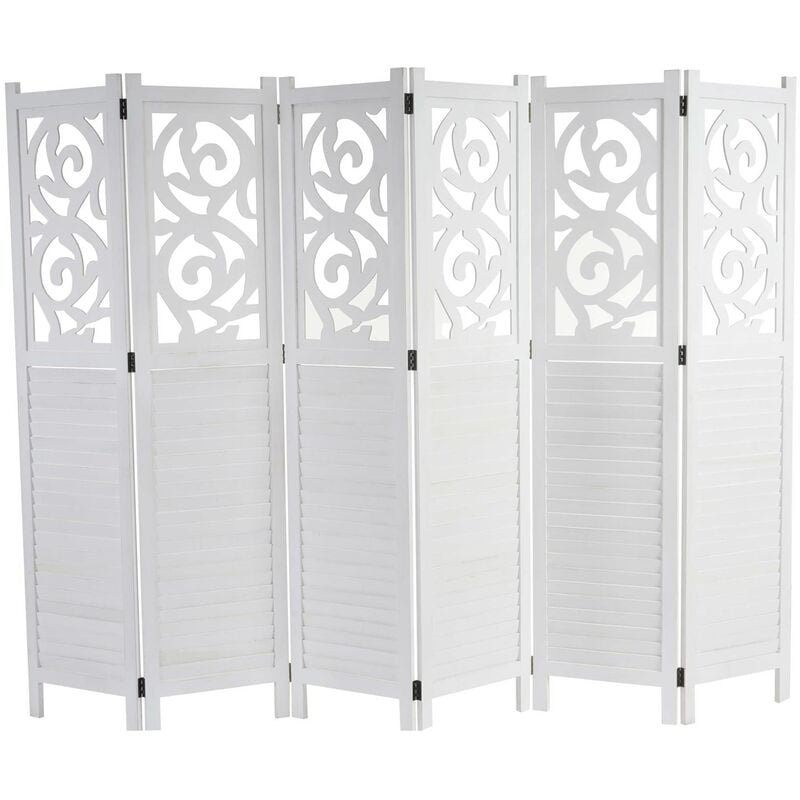 Paravent 6 panneaux séparateur de pièce pliable 170x240cm en bois blanc 040003945