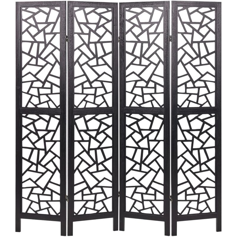 Beliani - Paravent à 4 Panneaux Pliants en Bois de Paulownia Ton Noir 170 x 163 cm Pianlargo