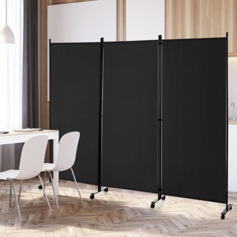 Paravent à Roulette Brise Vue 3 Panneaux Pliable Détachables 262 x 180 CM Cloison de Séparation Protéger Privée Noir CW1553 DESIGN IN