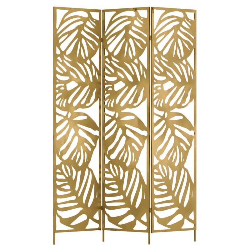 Paravent ajouré floral en métal 3 pans l. 123 x h. 180 cm - Doré - kodila