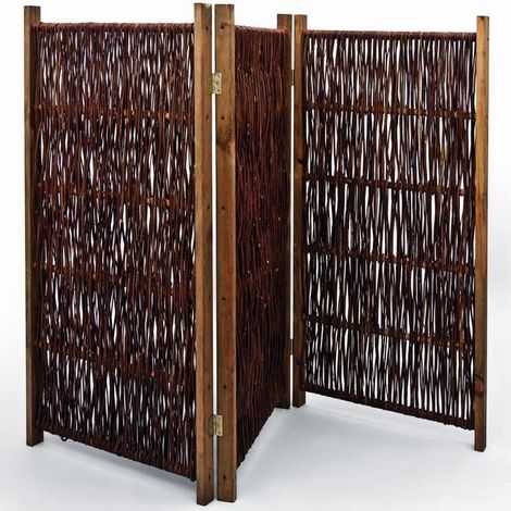 3fach Paravent Raumteiler Holz Trennwand braun Weide Sichtschutz Vintage 3teilig 