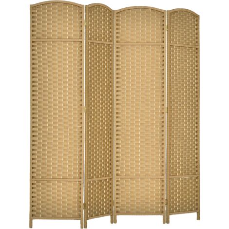 Paravent bois 4 panneaux finition naturelle 160 x 170 cm cloison intérieure pliable salon chambre