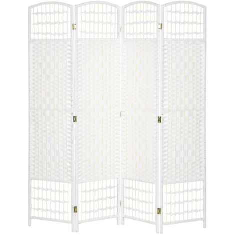 Paravent bois 4 panneaux pliable 160x170cm blanc séparation pièce
