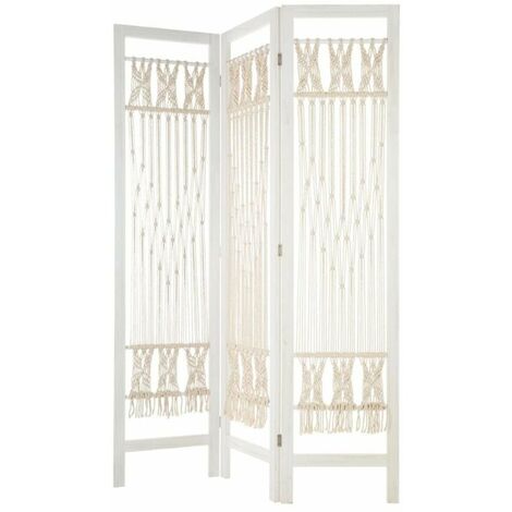 Paravent Bois Blanc et Macramé 170 cm - SILUMEN
