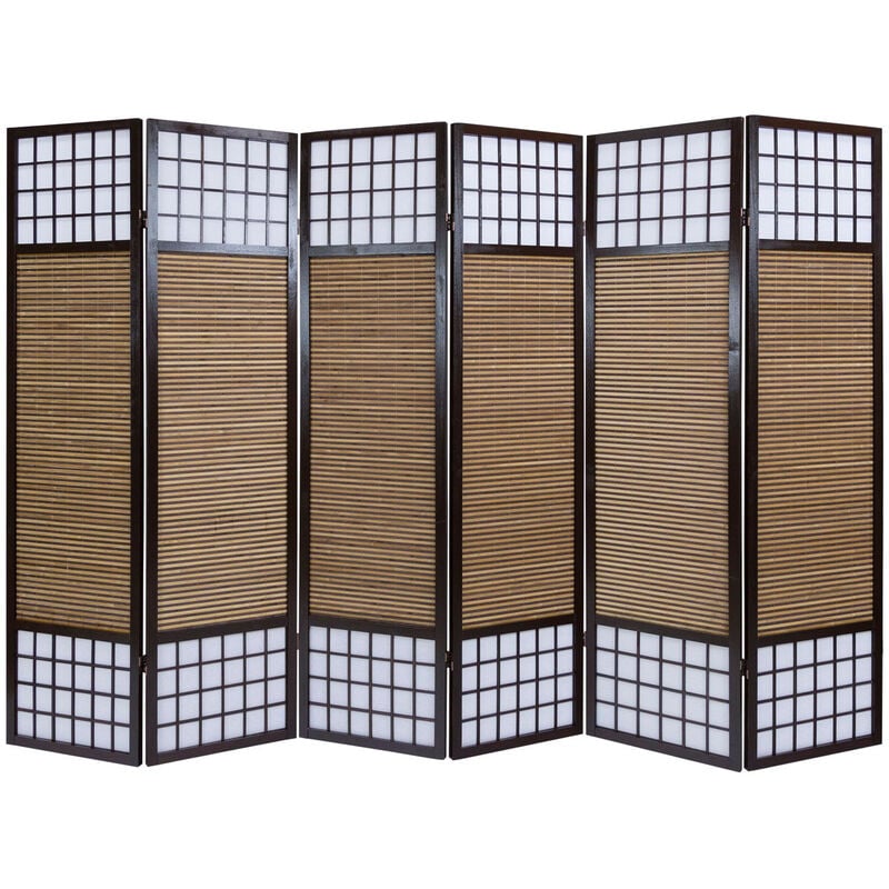 Paravent séparateur de pièce en bois et bambou coloris marron - 6 Pans