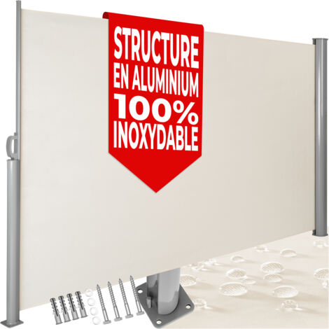 Brise Vue Rétractable de Balcon Jardin Terrasse Occultant en PVC et Aluminium 3 m x 1,6 m Beige