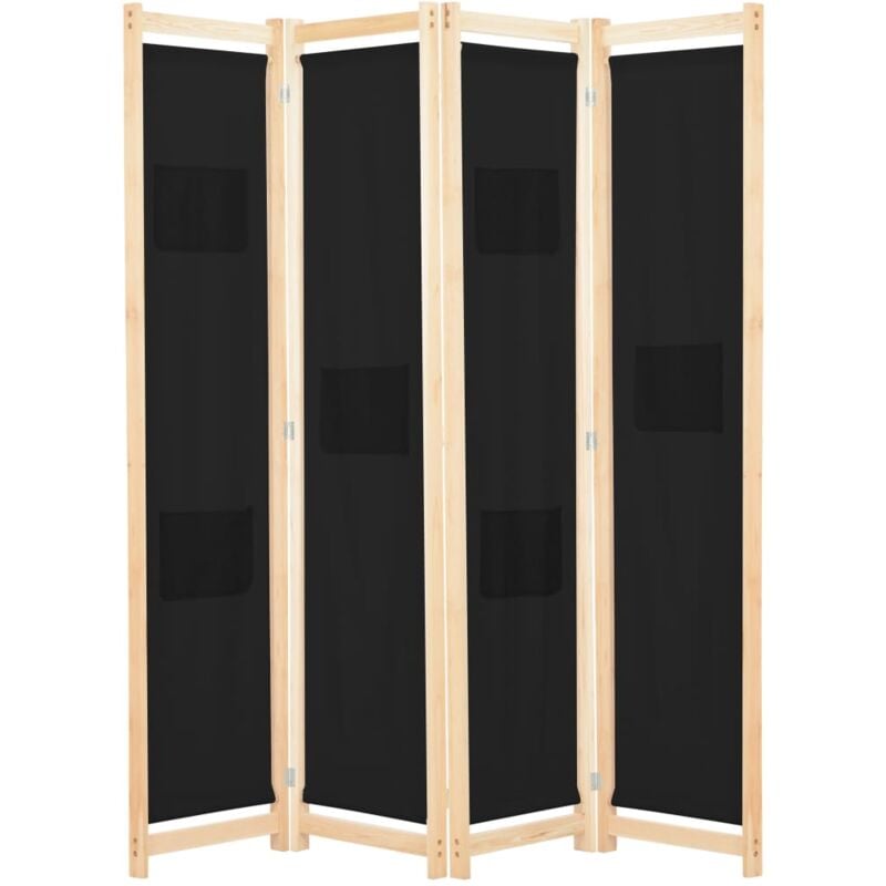Paravent, cloison de séparation 4 panneaux noir 160x170x4 cm tissu pwfn66324 design in