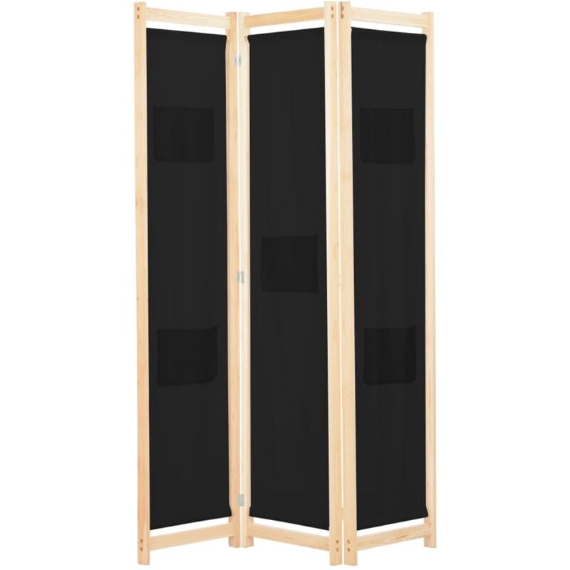 Paravent, Cloison de séparation 3 panneaux Noir 120x170x4 cm Tissu FR943730 design in
