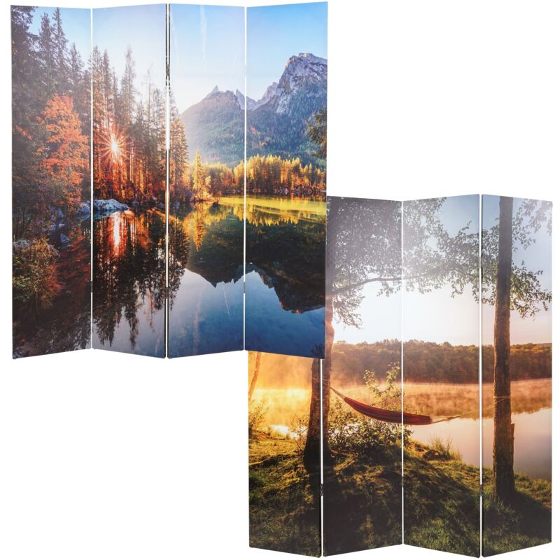Paravent cloison de séparation 4 panneaux isolation phonique 180 x 162 cm lac de forêt 040008061