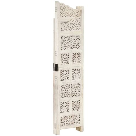 Paravent Cloison de séparation 4 panneaux, Pour Jardin, Balcon, Terrasse Blanc 160x165 cm Bois manguier OIB5623E