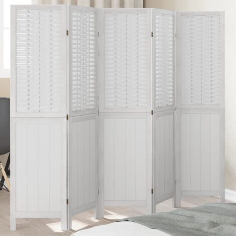 Paravent, Cloison de séparation 5 panneaux blanc bois de paulownia massif FR295076 DESIGN IN