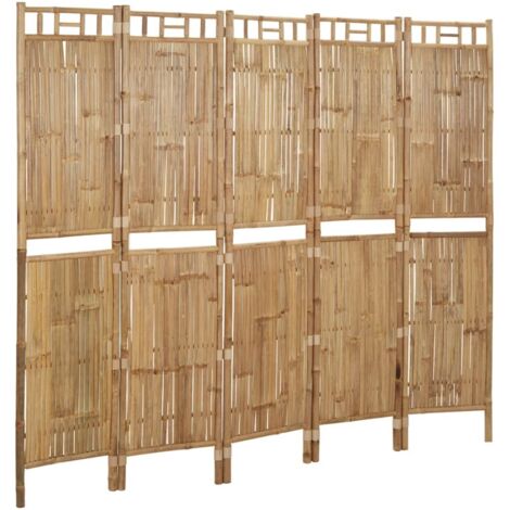 Paravent Cloison de séparation 5 panneaux, Pour Jardin, Balcon, Terrasse Bambou 200x180 cm OIB4493E