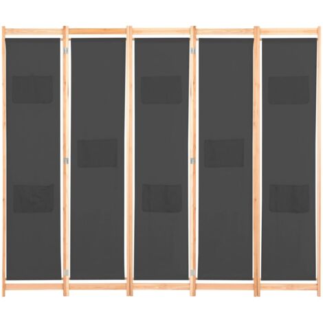 Paravent Cloison de séparation 5 panneaux, Pour Jardin, Balcon, Terrasse Gris 200 x 170 x 4 cm Tissu OIB9135E