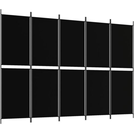 Paravent Cloison de séparation 5 panneaux, Pour Jardin, Balcon, Terrasse Noir 250x180 cm Tissu OIB5487E