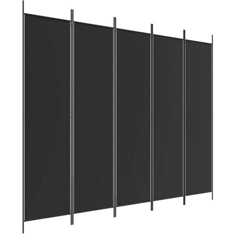 Paravent Cloison de séparation 5 panneaux, Pour Jardin, Balcon, Terrasse Noir 250x200 cm Tissu OIB3651E