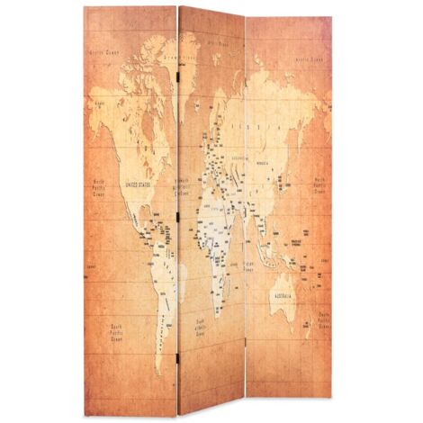 Paravent Cloison de séparation pliable, Pour Jardin, Balcon, Terrasse 120 x 170 cm Carte du monde Jaune OIB3801E