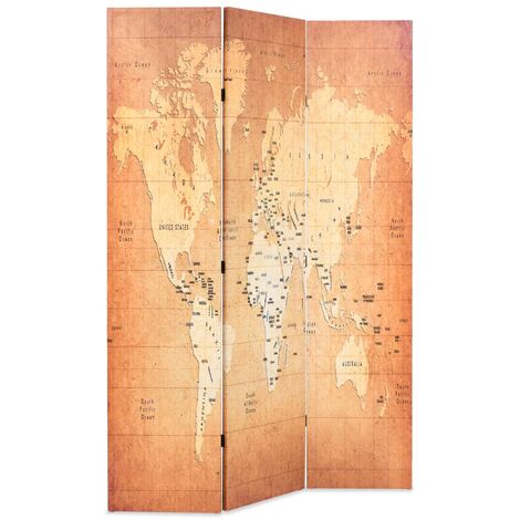 Paravent Cloison de séparation pliable, Pour Jardin, Balcon, Terrasse 120 x 170 cm Carte du monde Jaune OIB3801E - Jaune