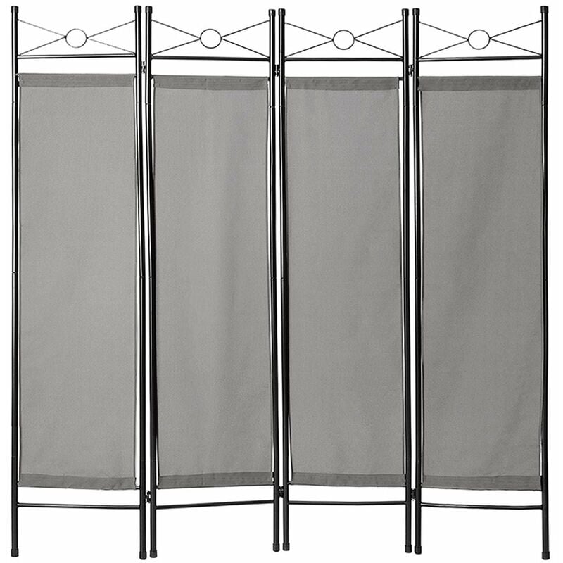 Paravent cloison tissu toile 4 panneaux 180 x 160 cm décoration gris