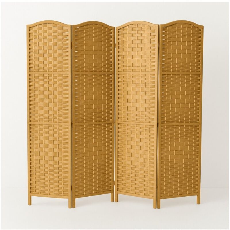 Paravent de 4 pans en fibres naturelles coloris naturel - H170 x L140 cm
