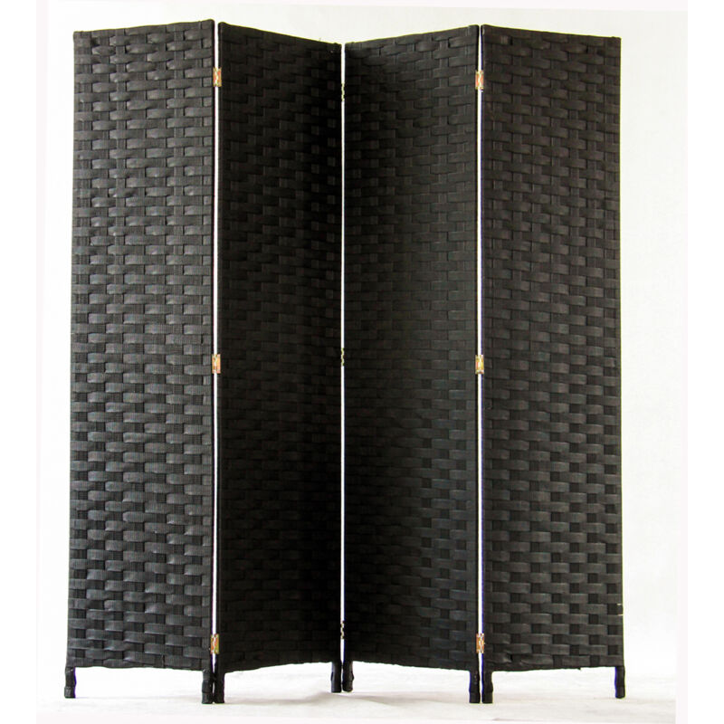 Paravent de 4 pans tressé en fibres naturelles coloris noir - Dim : H180 x L180 cm