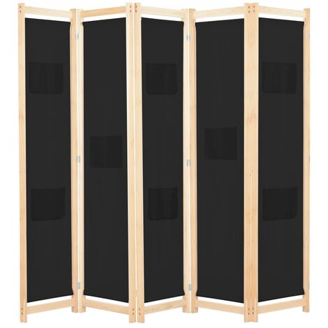 Paravent de Chambre  Closion de séparation 5 panneaux Noir 200 x 170 x 4 cm Tissu -BC83461