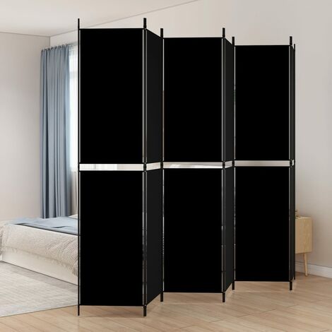 Paravent de Chambre Closion de séparation 6 panneaux Noir 300x220 cm Tissu -BC48267