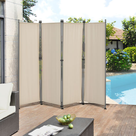 Paravent de confidentialité 4 panneaux 215 x 170 cm – Armature acier revêtue – Toile 100% polyester sable – Résistant aux UV et intempéries