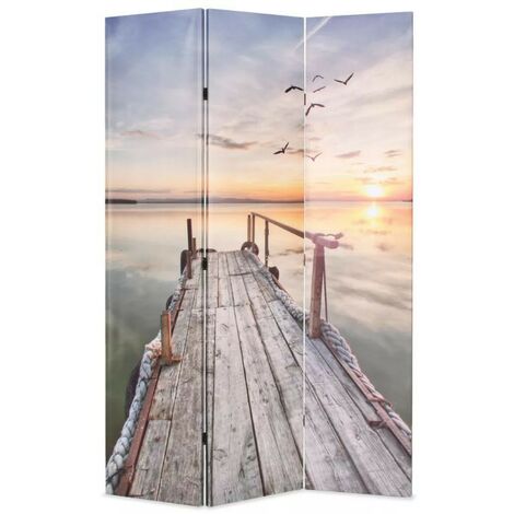 Paravent décoratif imprimé 3 volets bois et tissu Lake
