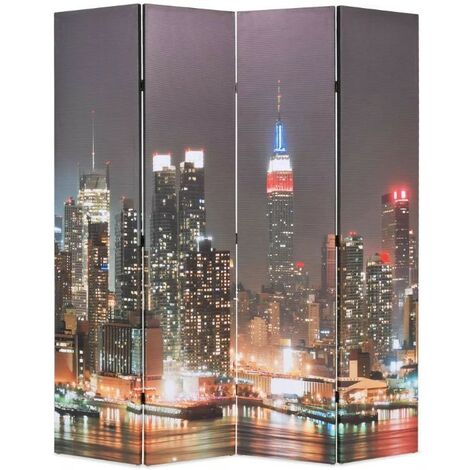 Paravent décoratif imprimé 4 volets bois et tissu K.NY